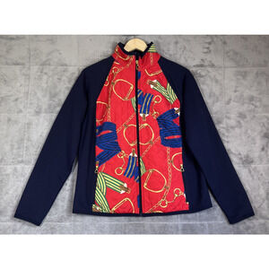 LRL Ralph Lauren Full Zip Jacket Large Blue Quilted Equestrian Pockets Horse Bit